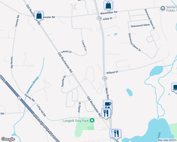 map of restaurants, bars, coffee shops, grocery stores, and more near 57 Hickory Lane in Somersworth