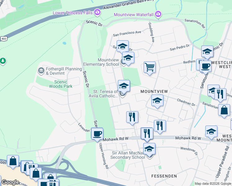 map of restaurants, bars, coffee shops, grocery stores, and more near 162 San Remo Drive in Hamilton