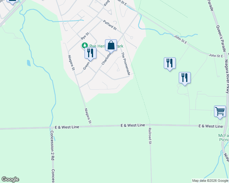 map of restaurants, bars, coffee shops, grocery stores, and more near 40 Harmony Drive in Niagara-on-the-Lake