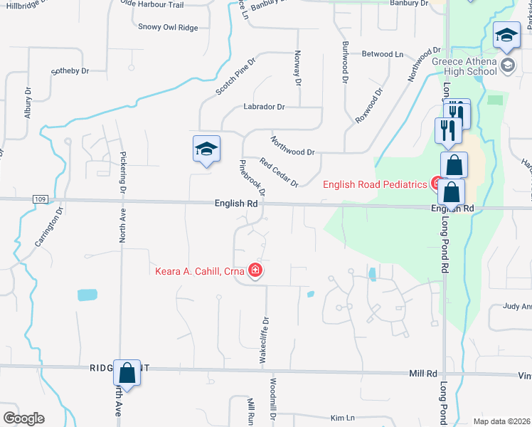 map of restaurants, bars, coffee shops, grocery stores, and more near 24 Margate Drive in Rochester