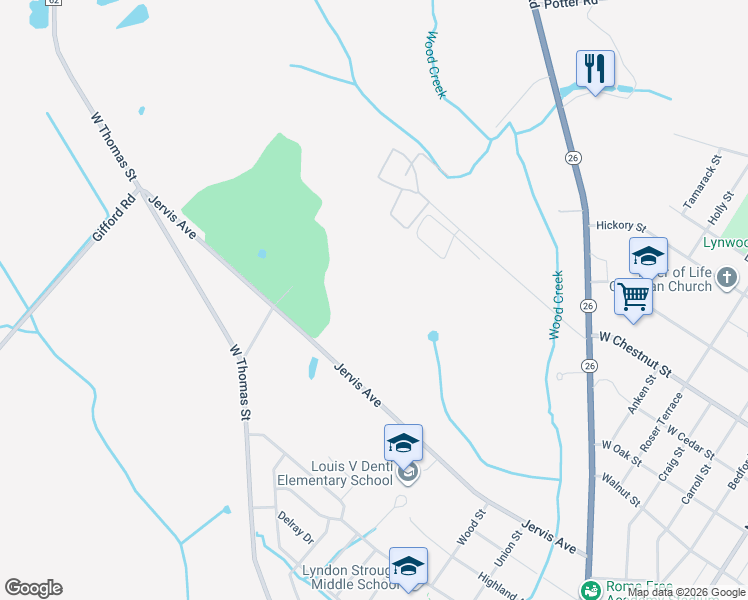 map of restaurants, bars, coffee shops, grocery stores, and more near 1216 Jervis Avenue in Rome