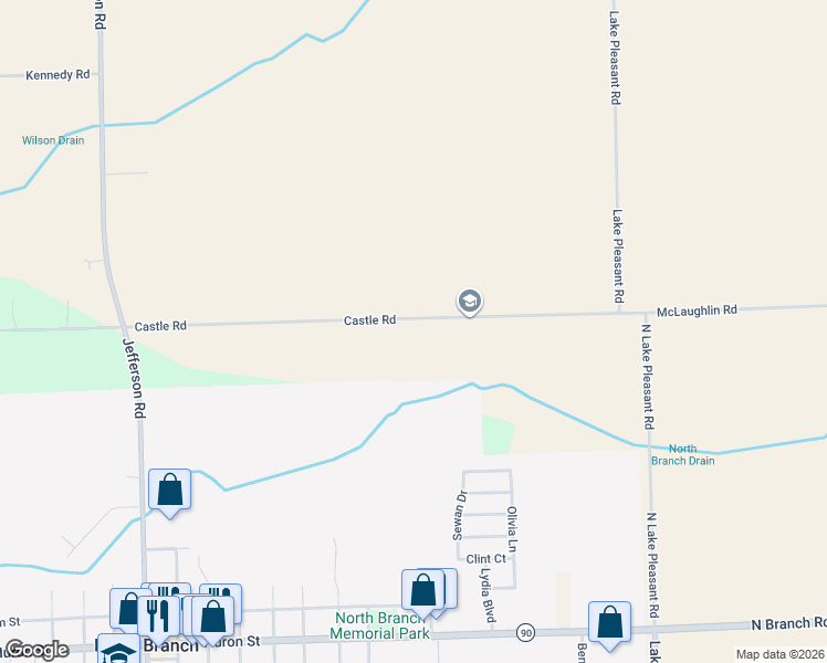 map of restaurants, bars, coffee shops, grocery stores, and more near 4274 Castle Road in North Branch
