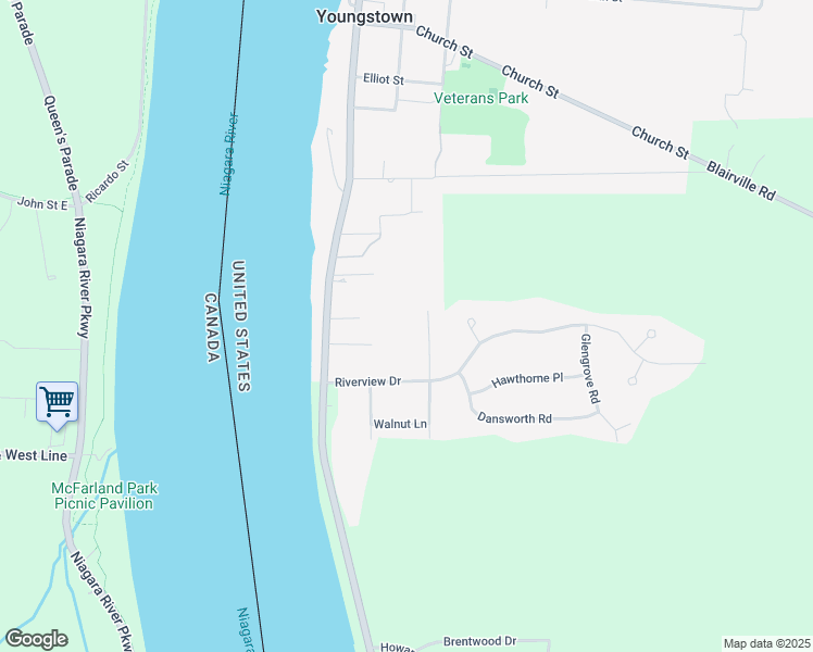 map of restaurants, bars, coffee shops, grocery stores, and more near 954 River Road in Youngstown