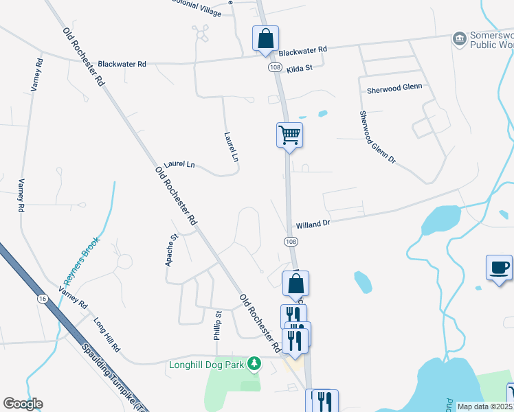 map of restaurants, bars, coffee shops, grocery stores, and more near 48 Hickory Lane in Somersworth