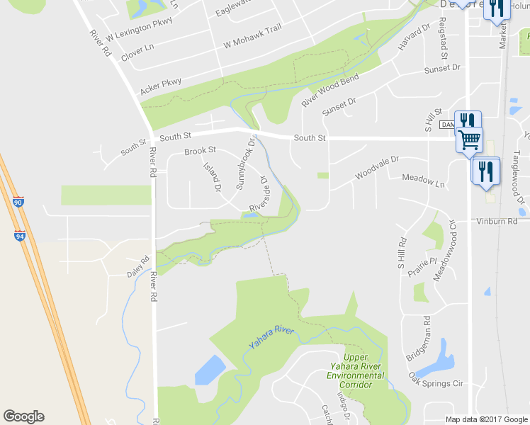 map of restaurants, bars, coffee shops, grocery stores, and more near 512 Riverside Drive in DeForest