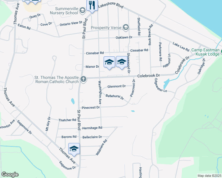 map of restaurants, bars, coffee shops, grocery stores, and more near 48 Glenmont Drive in Rochester