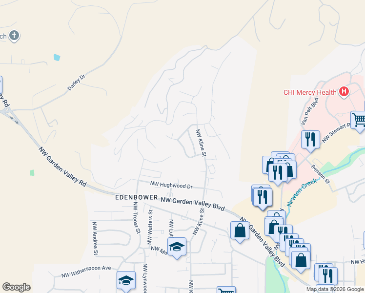 map of restaurants, bars, coffee shops, grocery stores, and more near 701 Woodwillow Drive in Roseburg