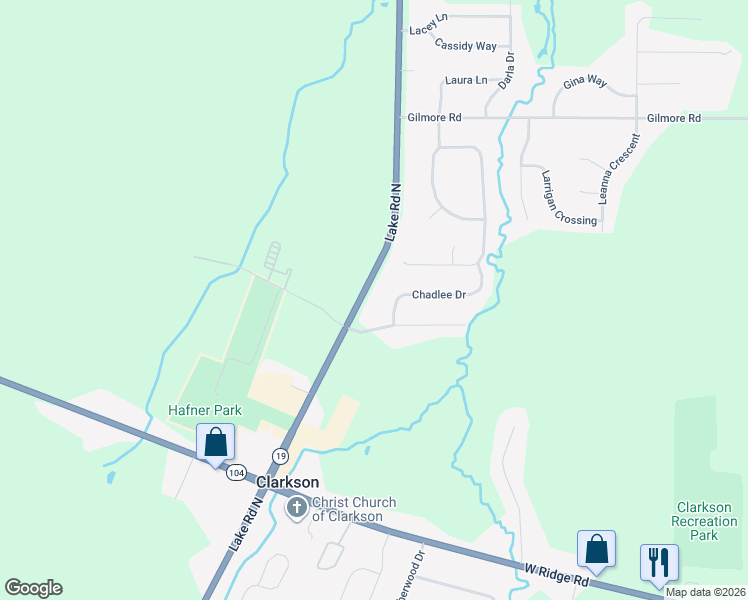 map of restaurants, bars, coffee shops, grocery stores, and more near 3506 Lake Road North in Brockport