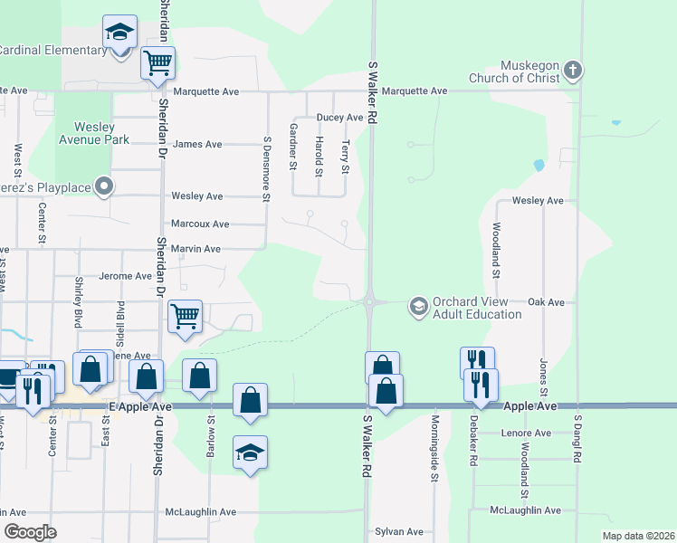map of restaurants, bars, coffee shops, grocery stores, and more near 221 South Quarterline Road in Muskegon Township