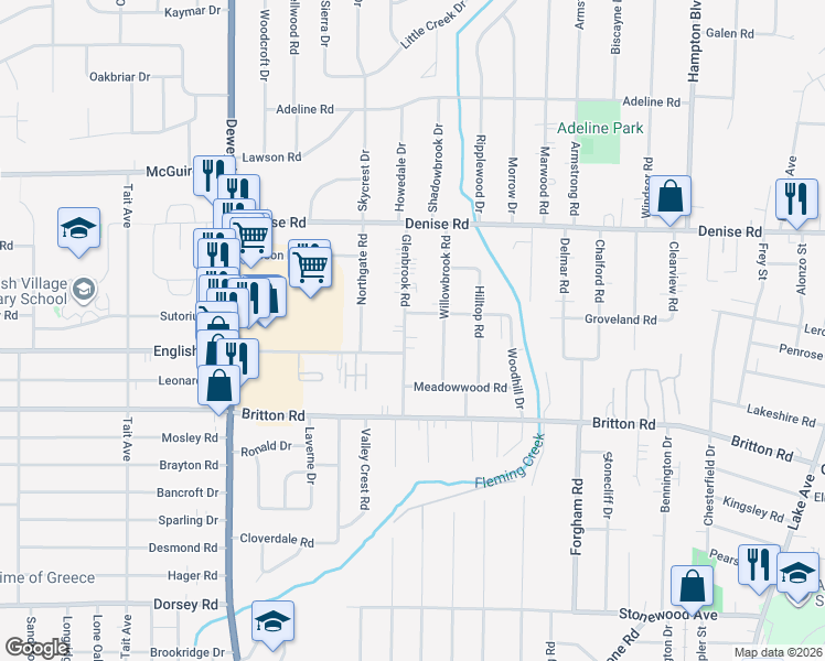 map of restaurants, bars, coffee shops, grocery stores, and more near 114 Glenbrook Road in Rochester