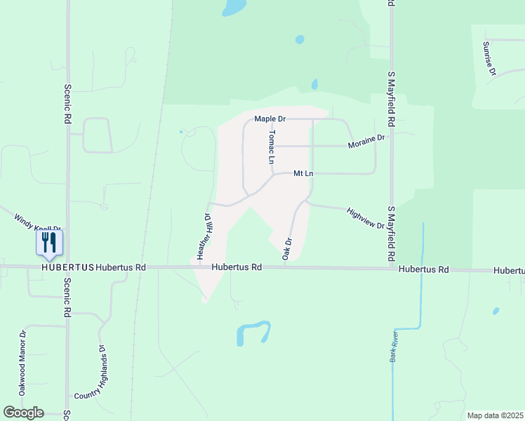 map of restaurants, bars, coffee shops, grocery stores, and more near 3441 Mount Lane in Hubertus