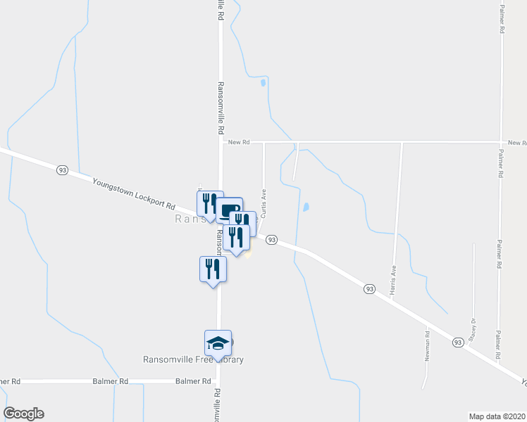 map of restaurants, bars, coffee shops, grocery stores, and more near 3612 Curtis Avenue in Ransomville