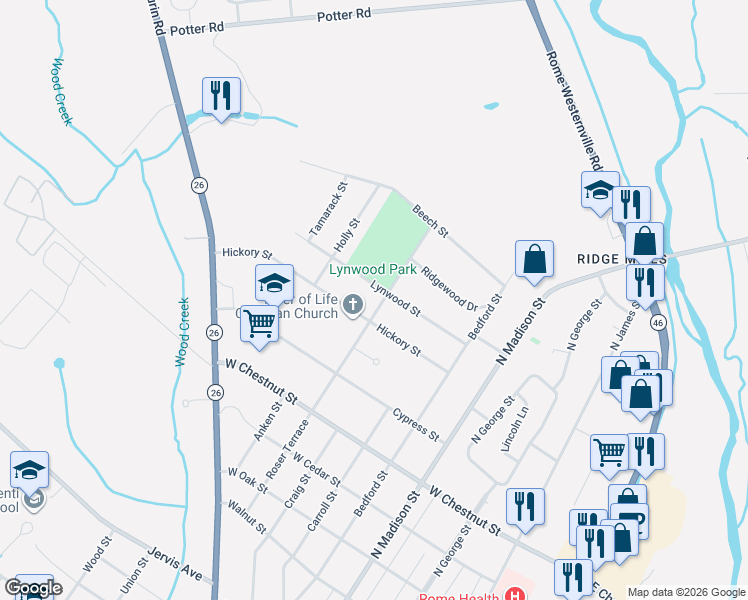 map of restaurants, bars, coffee shops, grocery stores, and more near 1903 Roser Terrace in Rome