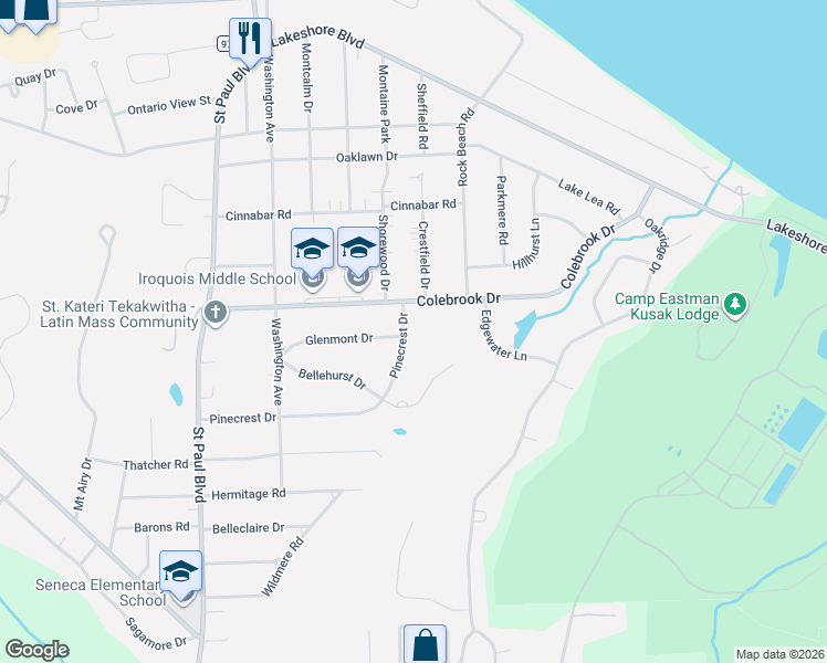 map of restaurants, bars, coffee shops, grocery stores, and more near 295 Colebrook Drive in Rochester