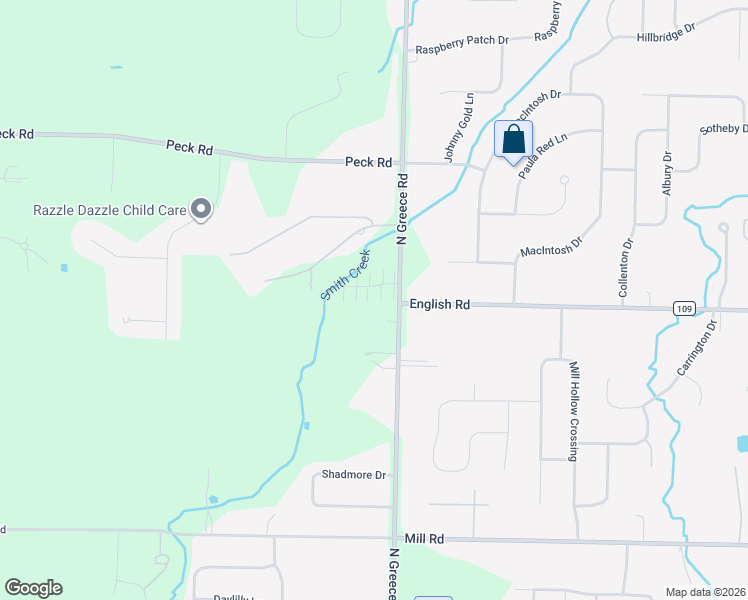 map of restaurants, bars, coffee shops, grocery stores, and more near 18 English Meadows Drive in Greece