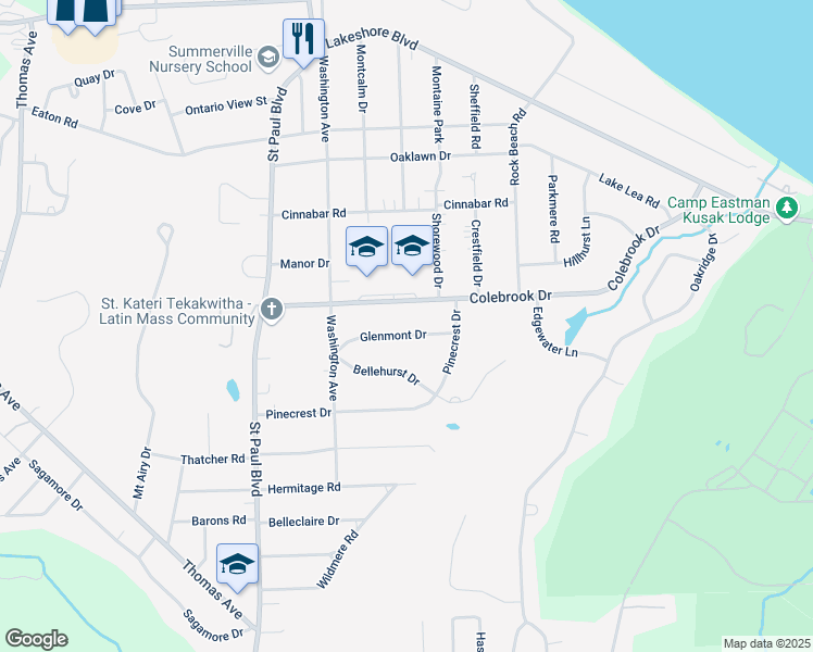 map of restaurants, bars, coffee shops, grocery stores, and more near 104 Glenmont Drive in Irondequoit