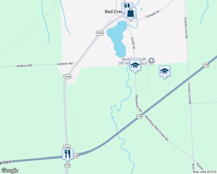 map of restaurants, bars, coffee shops, grocery stores, and more near 6598 New York 104A in Wayne County
