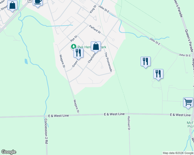 map of restaurants, bars, coffee shops, grocery stores, and more near 65 The Promenade in Niagara-on-the-Lake