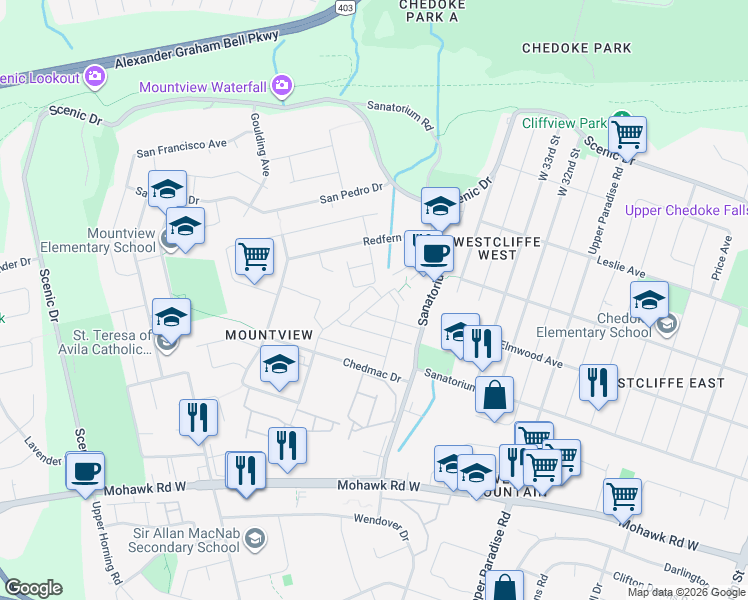 map of restaurants, bars, coffee shops, grocery stores, and more near 47 Cadwell Lane in Hamilton