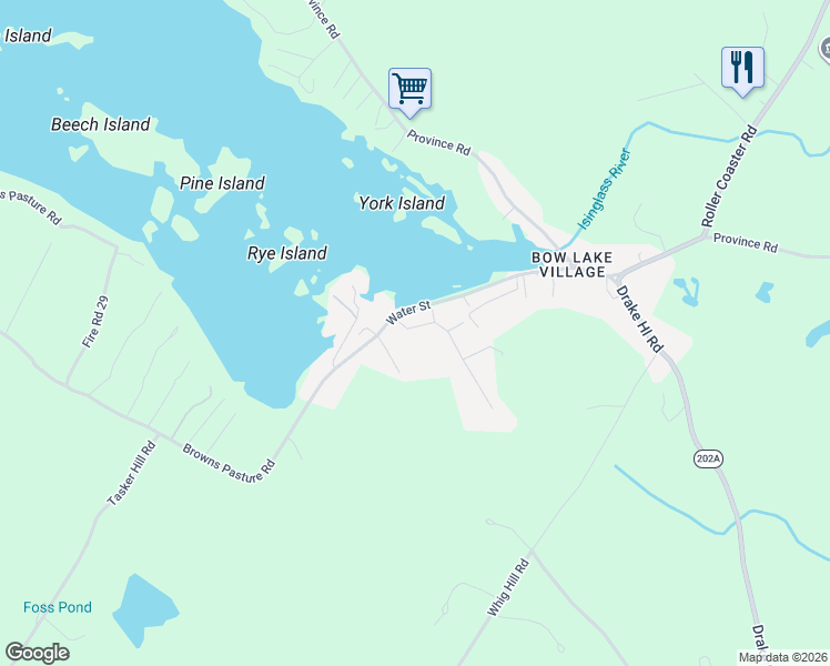 map of restaurants, bars, coffee shops, grocery stores, and more near 14 Fire Road 9 in Strafford