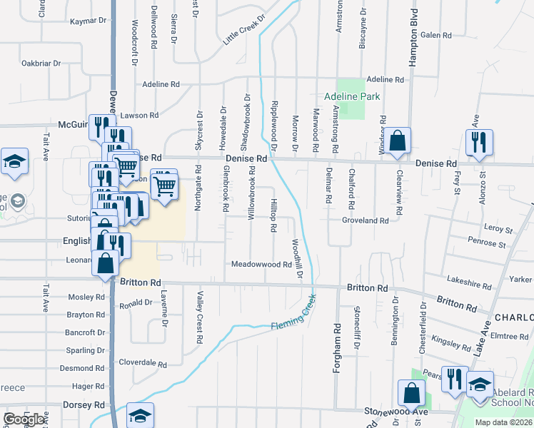 map of restaurants, bars, coffee shops, grocery stores, and more near 120 Hilltop Road in Rochester
