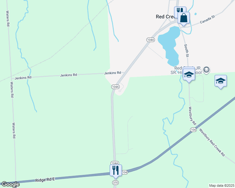 map of restaurants, bars, coffee shops, grocery stores, and more near 6600 New York 104A in Wolcott