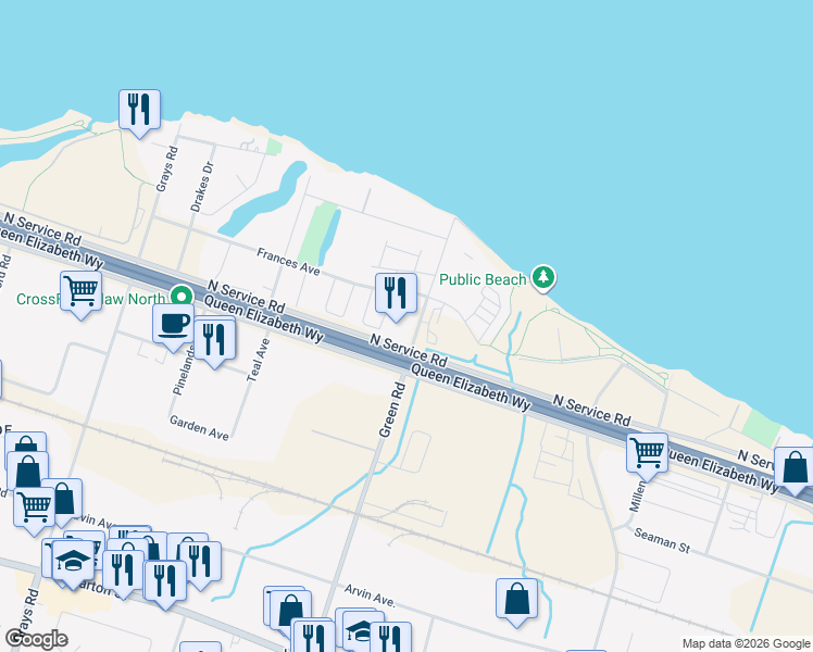 map of restaurants, bars, coffee shops, grocery stores, and more near 461 Green Road in Hamilton