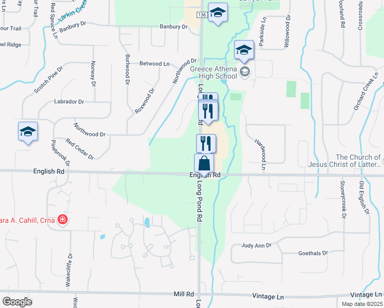 map of restaurants, bars, coffee shops, grocery stores, and more near 859 Long Pond Road in Rochester