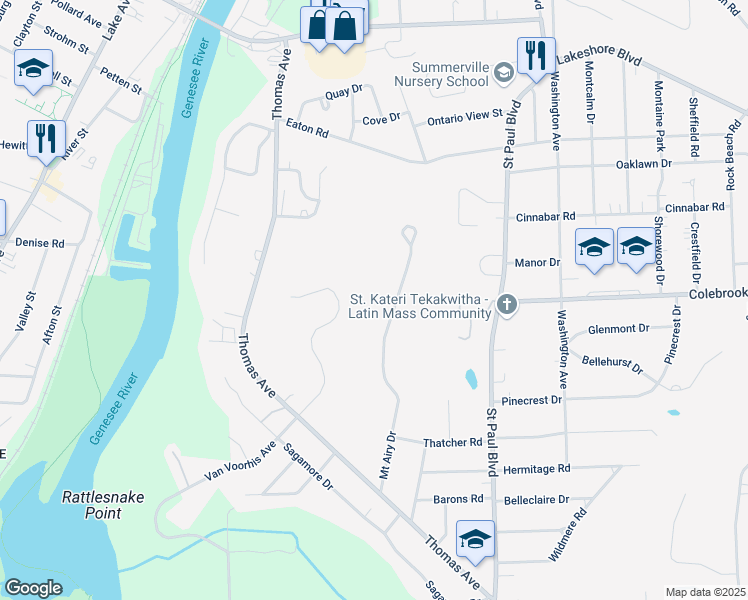map of restaurants, bars, coffee shops, grocery stores, and more near 339 Mount Airy Drive in Irondequoit