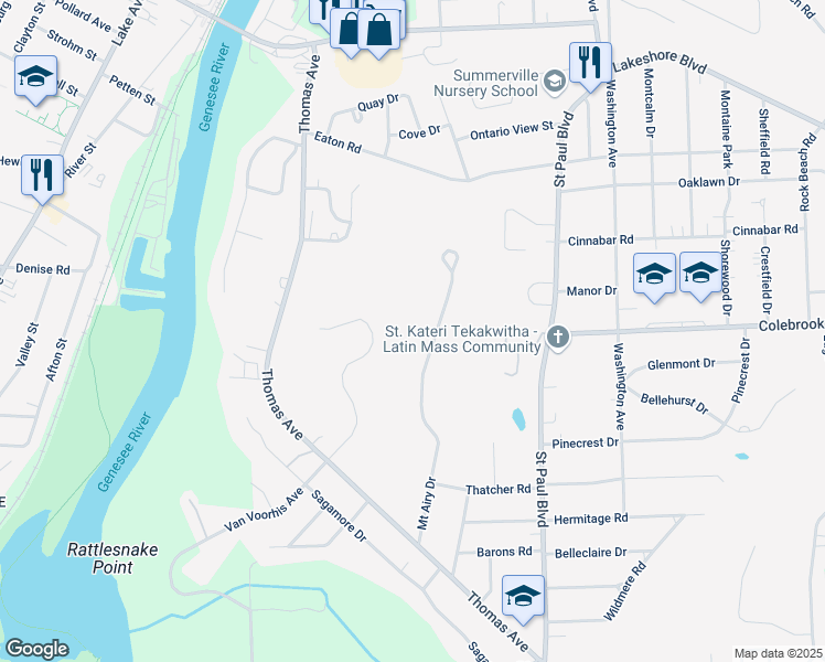 map of restaurants, bars, coffee shops, grocery stores, and more near 339 Mount Airy Drive in Irondequoit