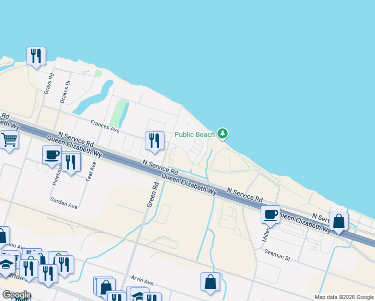 map of restaurants, bars, coffee shops, grocery stores, and more near in Hamilton