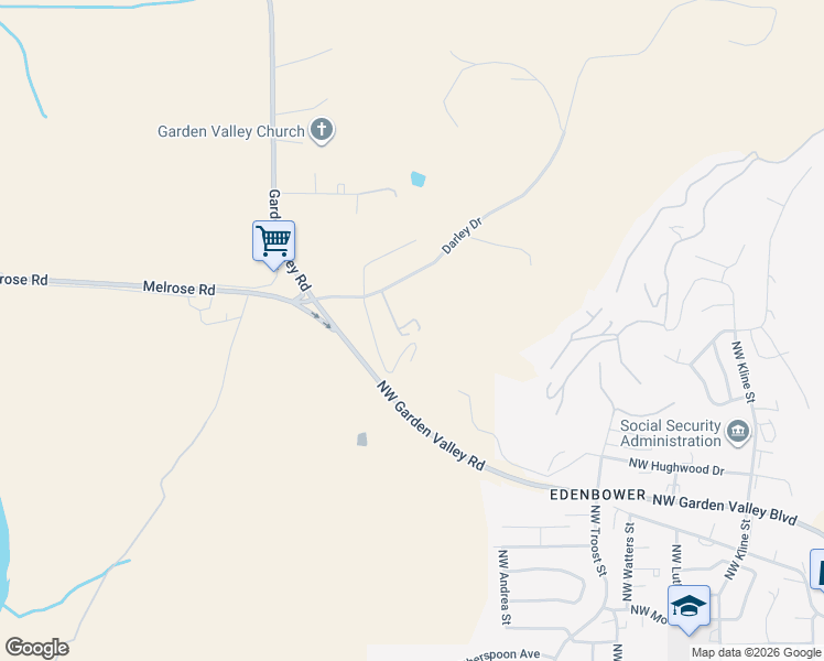 map of restaurants, bars, coffee shops, grocery stores, and more near 227 Darley Drive in Roseburg