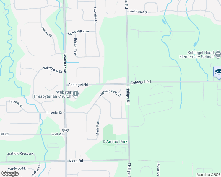 map of restaurants, bars, coffee shops, grocery stores, and more near 1352 Schlegel Road in Webster