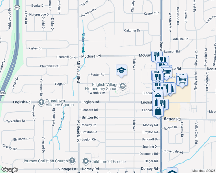 map of restaurants, bars, coffee shops, grocery stores, and more near 140 Centerwood Drive in Rochester