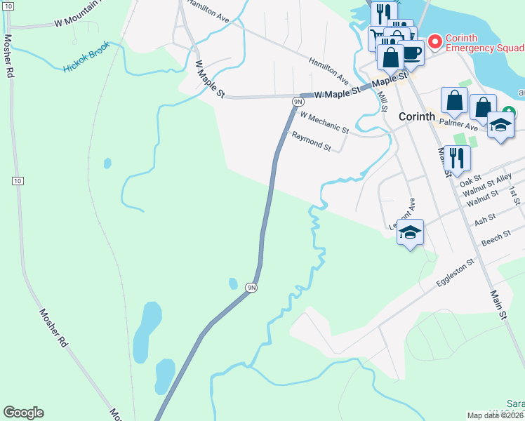 map of restaurants, bars, coffee shops, grocery stores, and more near 4912 State Highway 9N in Corinth