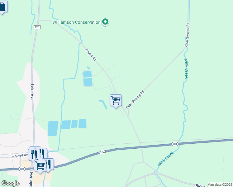 map of restaurants, bars, coffee shops, grocery stores, and more near 6645 Pound Road in Williamson