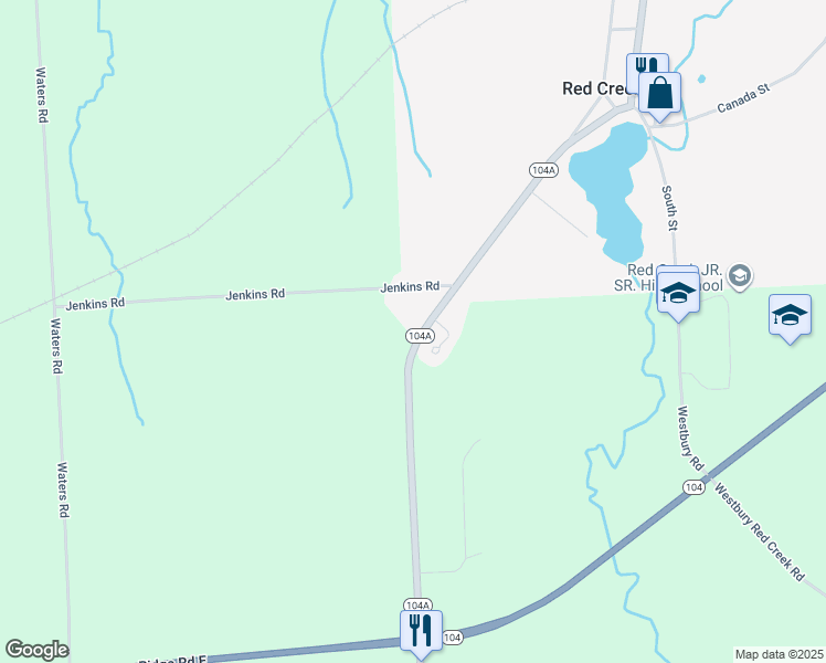 map of restaurants, bars, coffee shops, grocery stores, and more near 6607 New York 104A in Red Creek