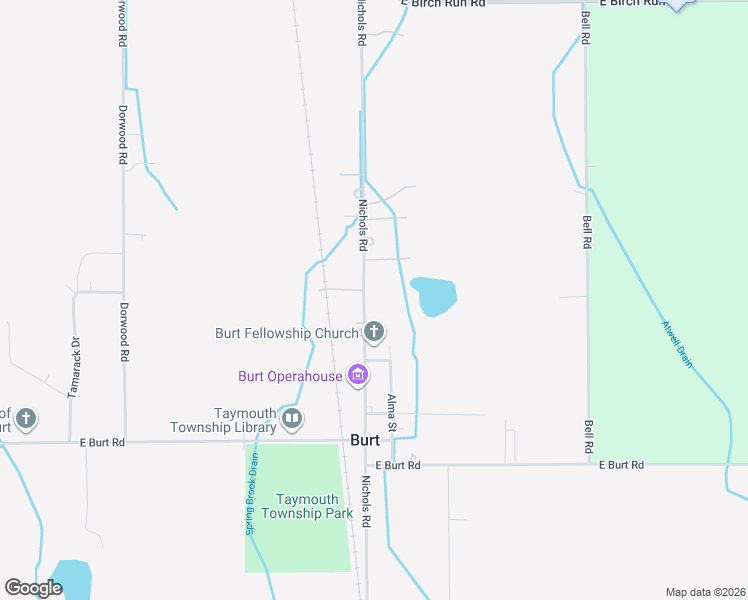 map of restaurants, bars, coffee shops, grocery stores, and more near 12670 Nichols Road in Burt