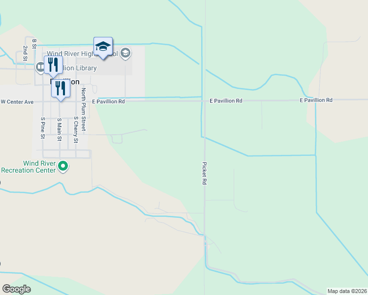 map of restaurants, bars, coffee shops, grocery stores, and more near in Pavillion