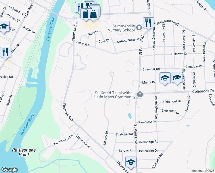map of restaurants, bars, coffee shops, grocery stores, and more near 339 Mount Airy Drive in Irondequoit