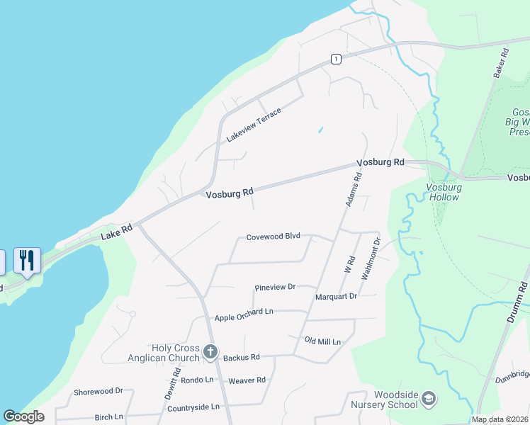 map of restaurants, bars, coffee shops, grocery stores, and more near 530 Blackthorne Lane in Webster