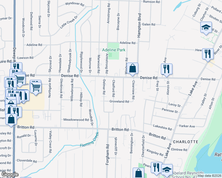 map of restaurants, bars, coffee shops, grocery stores, and more near 232 Chalford Rd in Rochester