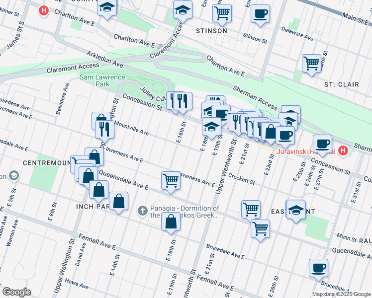 map of restaurants, bars, coffee shops, grocery stores, and more near 144 Mountville Avenue in Hamilton