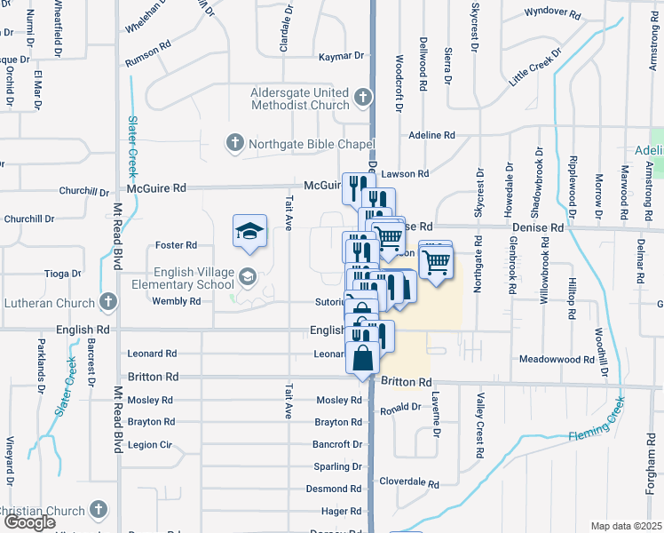 map of restaurants, bars, coffee shops, grocery stores, and more near 68 Northgate Manor Drive in Rochester