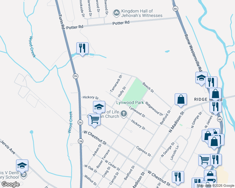 map of restaurants, bars, coffee shops, grocery stores, and more near 716 Lynwood Street in Rome