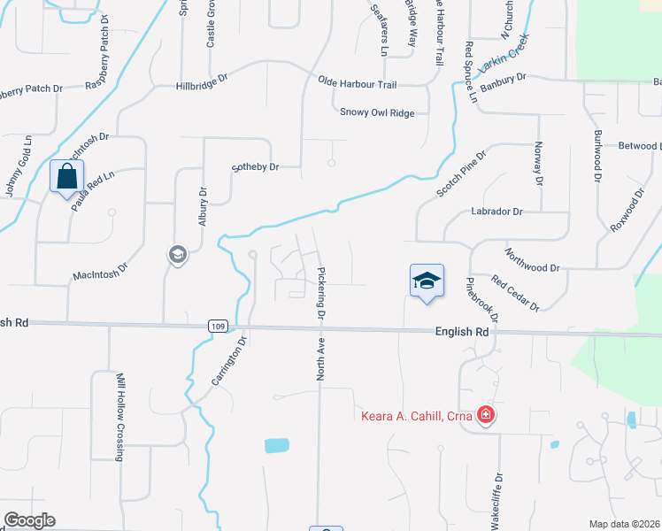 map of restaurants, bars, coffee shops, grocery stores, and more near 10 Lavington Drive in Rochester