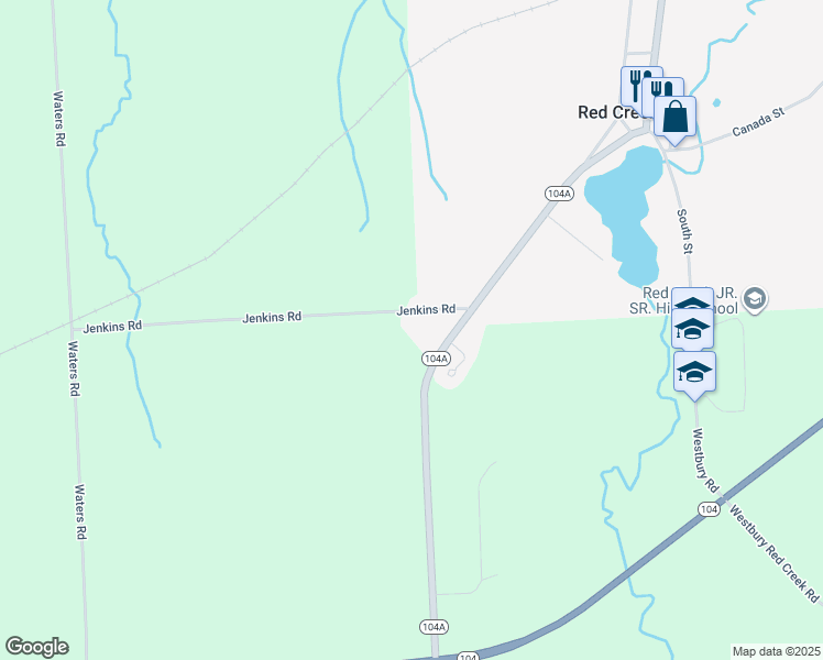 map of restaurants, bars, coffee shops, grocery stores, and more near 6607 New York 104A in Red Creek