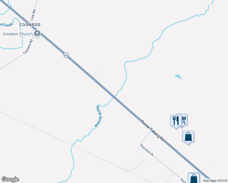 map of restaurants, bars, coffee shops, grocery stores, and more near 5674 Rome-Taberg Road in Rome
