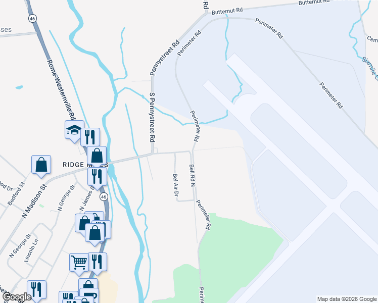 map of restaurants, bars, coffee shops, grocery stores, and more near Wright Settlement Road in Rome