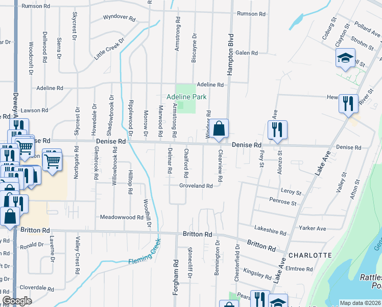 map of restaurants, bars, coffee shops, grocery stores, and more near 232 Chalford Road in Rochester